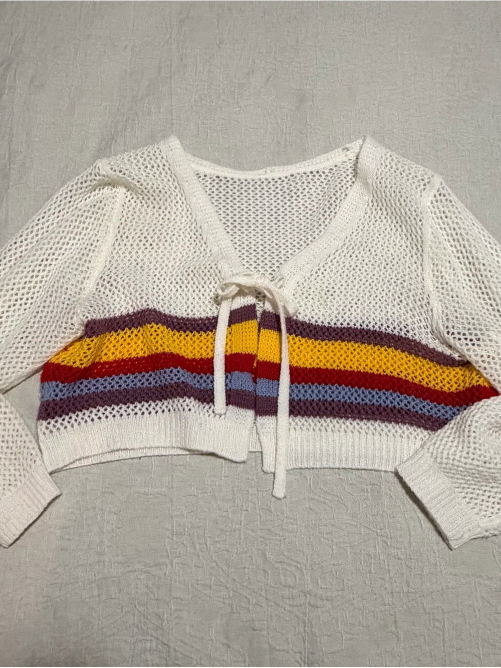 SHEIN Cream Open-Knit Pullover with Multicolor Stripes